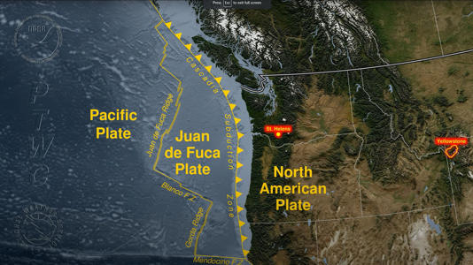 A graphic of 40 years of recorded earthquakes in the Cascadia Subduction Zone region (Picture: Pacific National Weather Service )