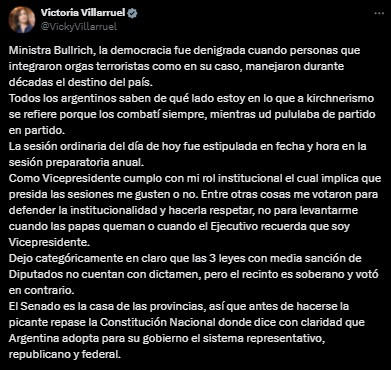 Patricia Bullrich apretó a Victoria Villarruel para frenar la sesión que debate aumentos a jubilados