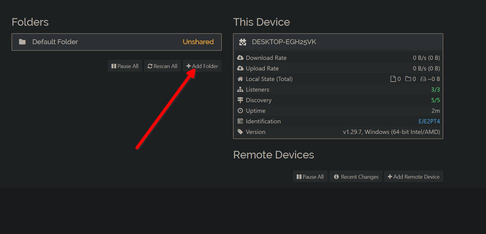 Adding a new folder to sync between my phone and PC using Syncthing.