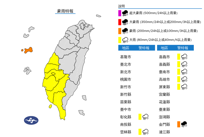 氣象署發布8縣市大雨特報。（氣象署）