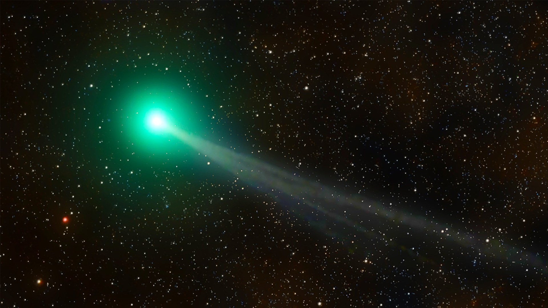 A comet seen soaring through space.