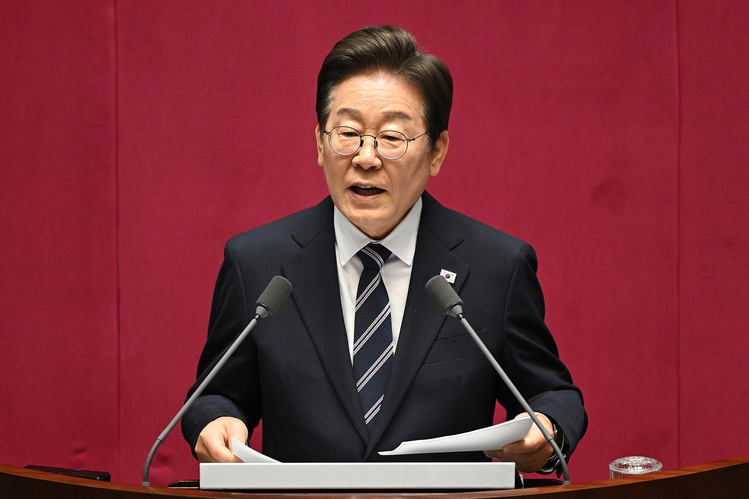 South Korean President Lee Jae-myung delivers his first budget speech at the National Assembly in Seoul, on June 26, 2025.