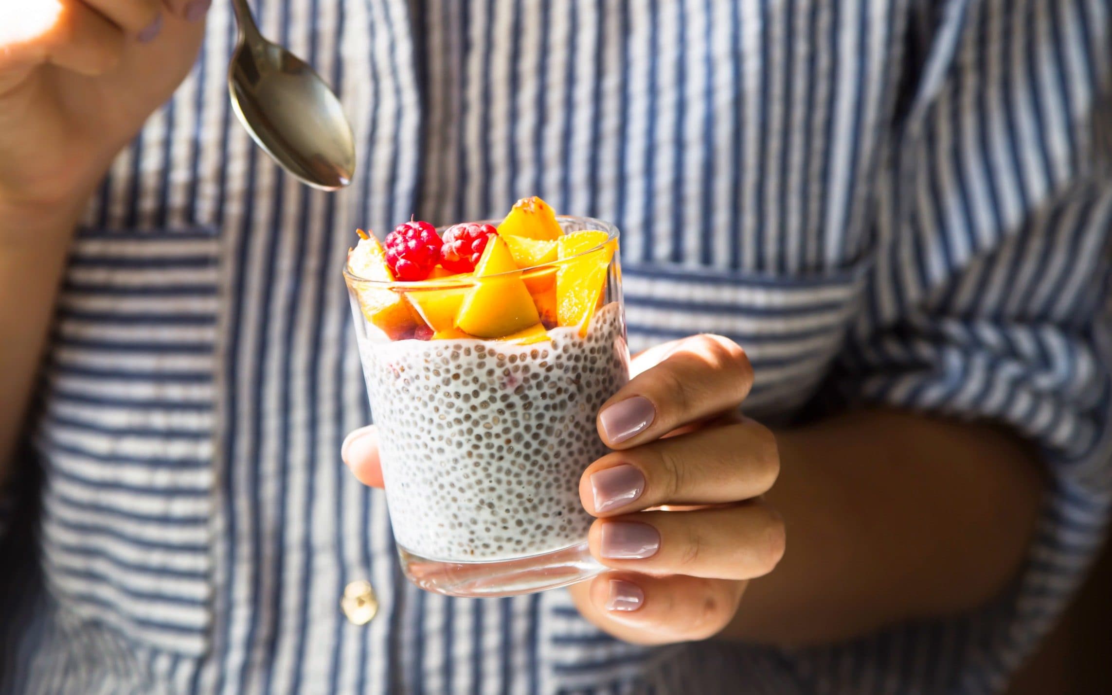 Chia seeds in coconut milk with fruit)