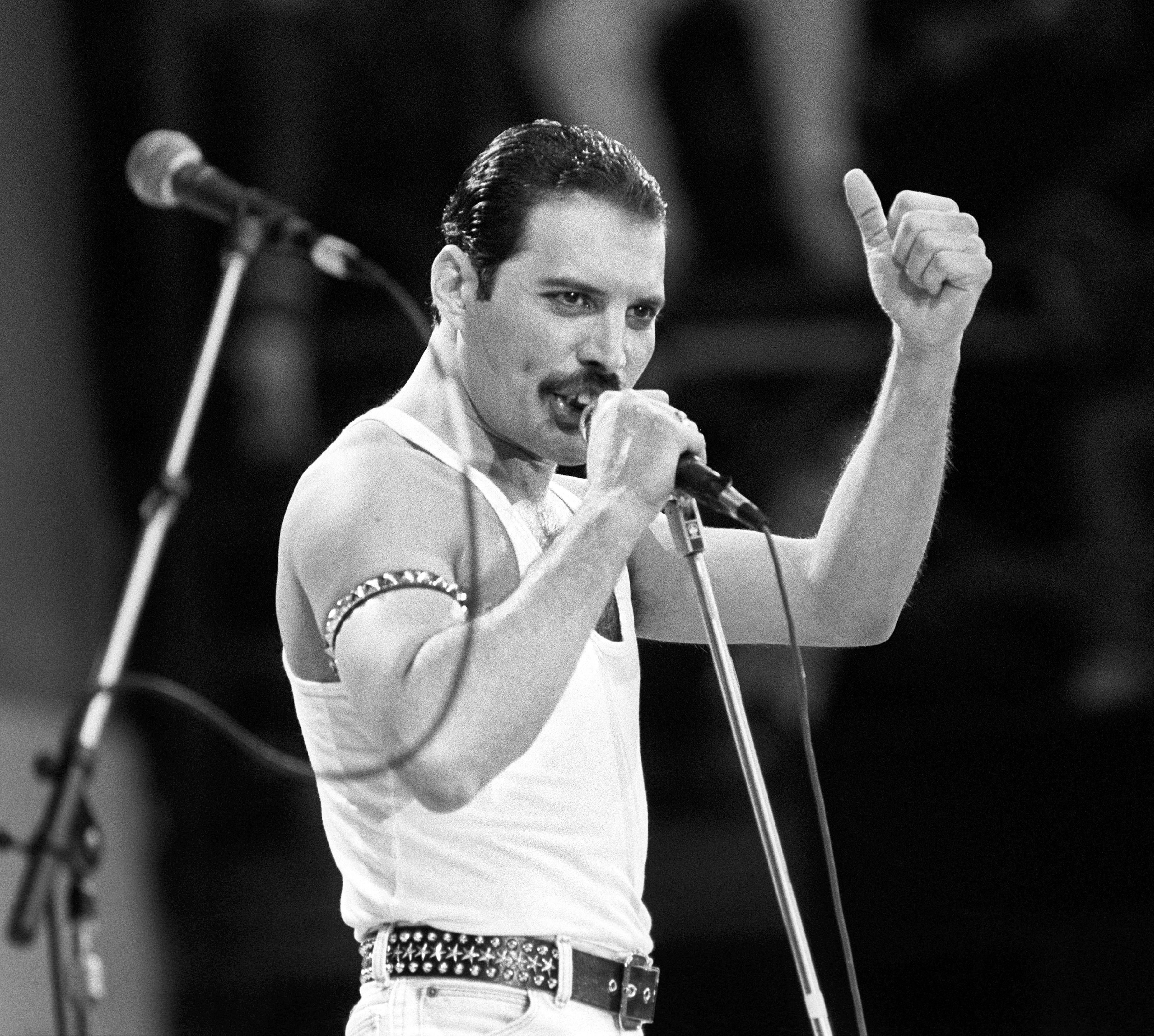 Freddie Mercury, of the rock-pop band Queen, performing on stage during the Live Aid concert (PA) (PA Archive)