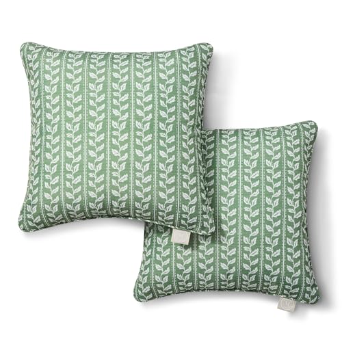 Martha Stewart Vineyard Vines Indoor Outdoor Decorative Pillow 2-Pack Set, Uv Fade Resistant, Water Repellent, Printed Garden Design, 18