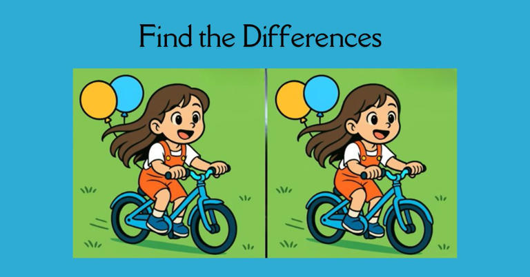 Spot the 3 Differences in Girl Riding Bicycle Beat the 19-Second Challenge!