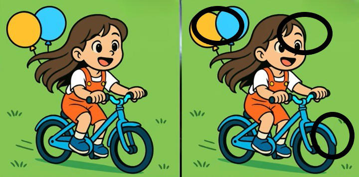 Spot the 3 Differences in Girl Riding Bicycle Beat the 19-Second Challenge!