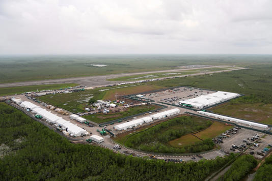 Trump and his allies, including Florida Governor Ron DeSantis, have touted the makeshift detention center as an efficient and get-tough response to the president’s call for mass deportations (AP)
