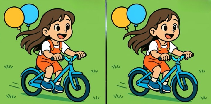 Spot the 3 Differences in Girl Riding Bicycle Beat the 19-Second Challenge!
