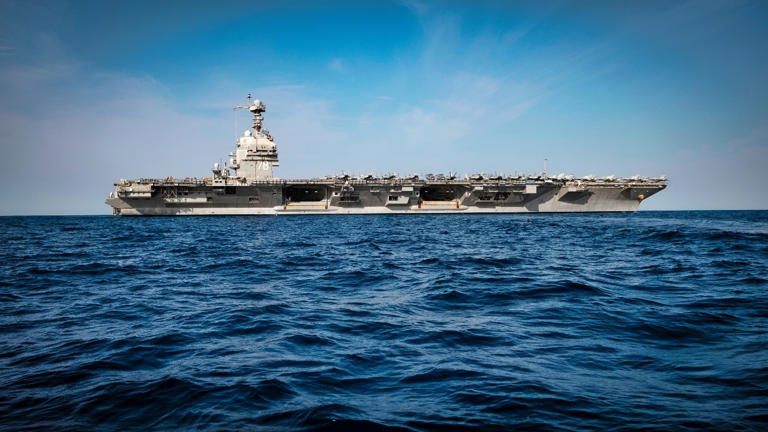The worlds largest aircraft carrier, USS Gerald R. Ford (CVN 78), sails in the Atlantic Ocean, July 4, 2025. Gerald R. Ford, a first-in-class aircraft carrier and deployed flagship of Carrier Strike Group Twelve, incorporates modern technology, innovative shipbuilding designs, and best practices from legacy aircraftcarriers to increase the U.S. Navys capacity to underpin American security and economic prosperity, deter adversaries, and project power on a global scale through sustained operations at sea. (U.S. Navy photo by Mass Communication Specialist 2nd Class Tajh Payne)
