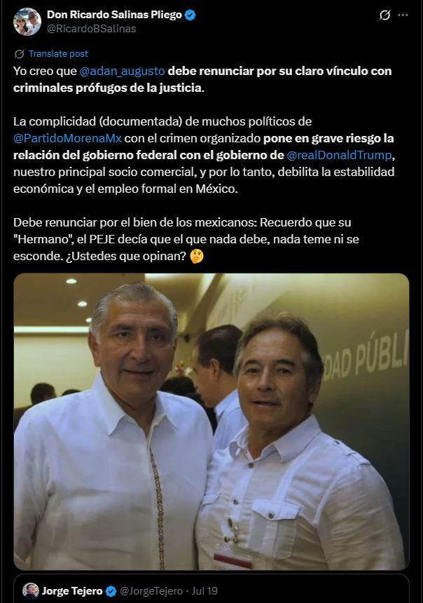 El empresario reaviva la controversia mientras circula una carta falsa que agita la política interna de Morena Foto: Captura de pantalla en X