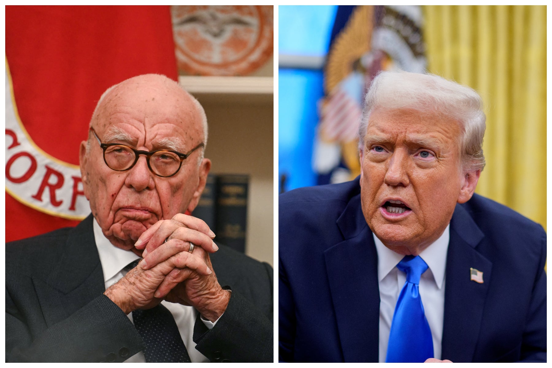 Trump has filed a $10 billion lawsuit against the WSJ , its parent company News Corp, and its owner Rupert Murdoch, over a story which claimed he wrote a bawdy birthday card to Jeffrey Epstein in 2003 (Getty Images)