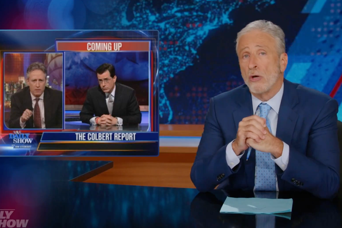 Jon Stewart says 'this is not the moment to give in' during passionate  defence of Stephen Colbert