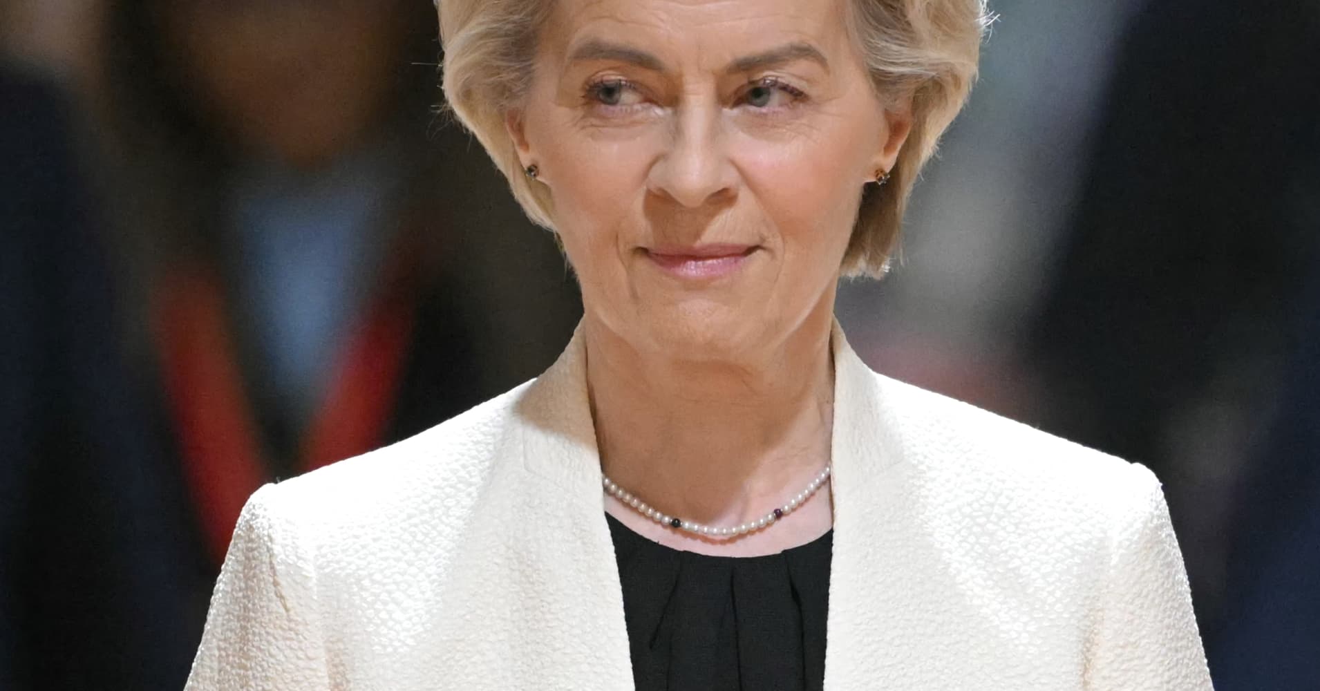 President of the European Commission Ursula von der Leyen arrives at the Special European Council to discuss continued support for Ukraine and European defence at the EU headquarters in Brussels on March 6, 2025.