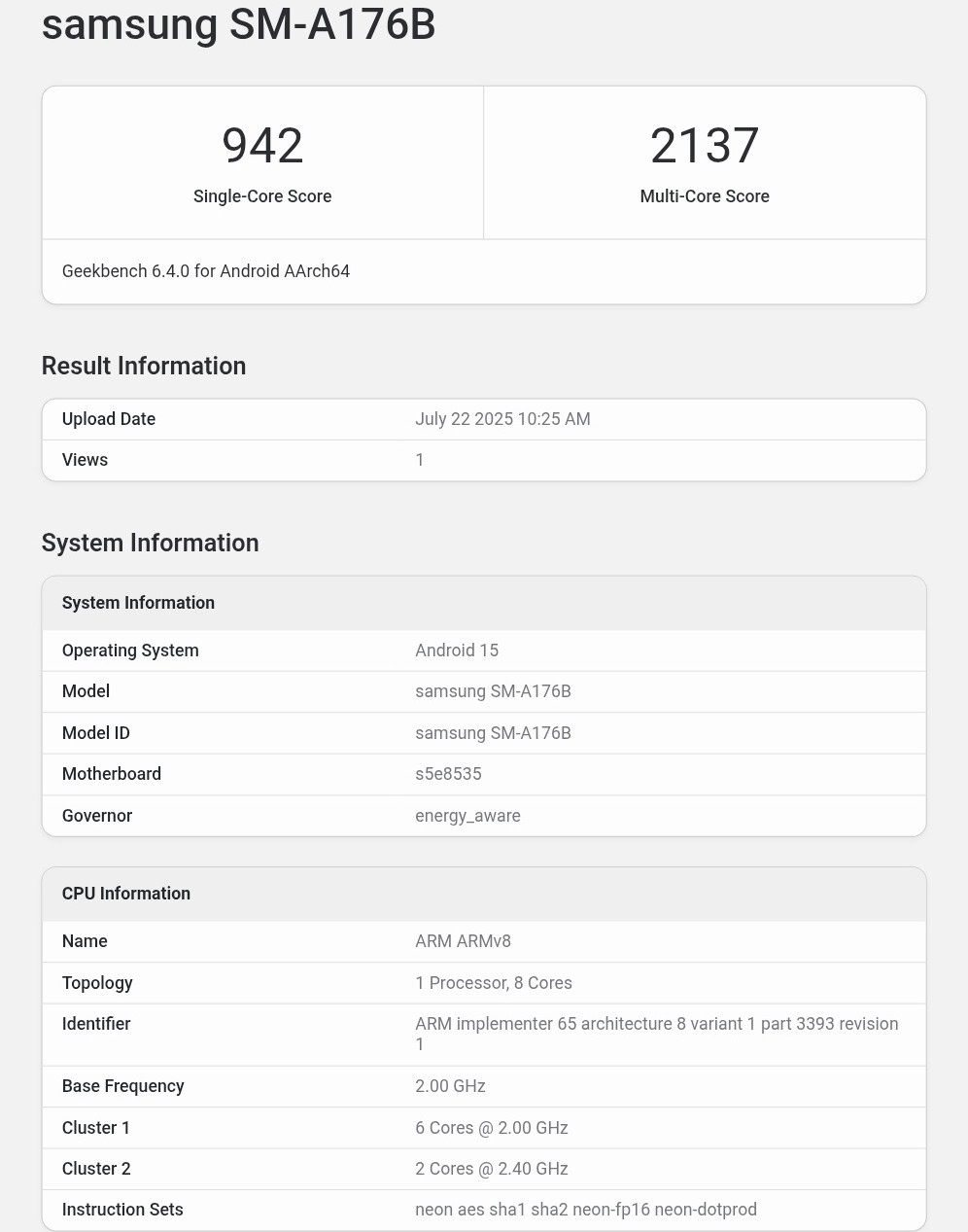 Benchmark Samsung Galaxy A17 5G