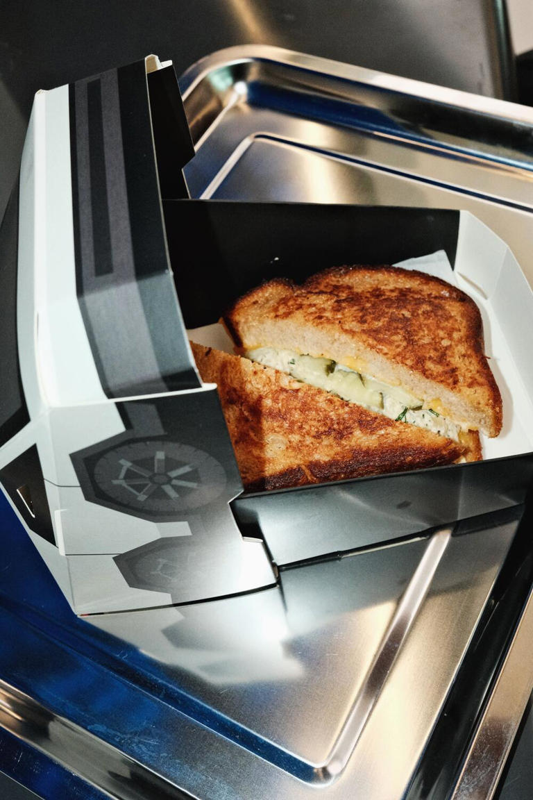 The tuna melt at Tesla Diner comes served in a paper Cybertruck. ((Stephanie Breijo / Los Angeles Times))