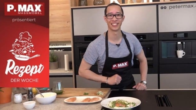 Grüne Salat-Gazpacho und Saibling aus Österreich