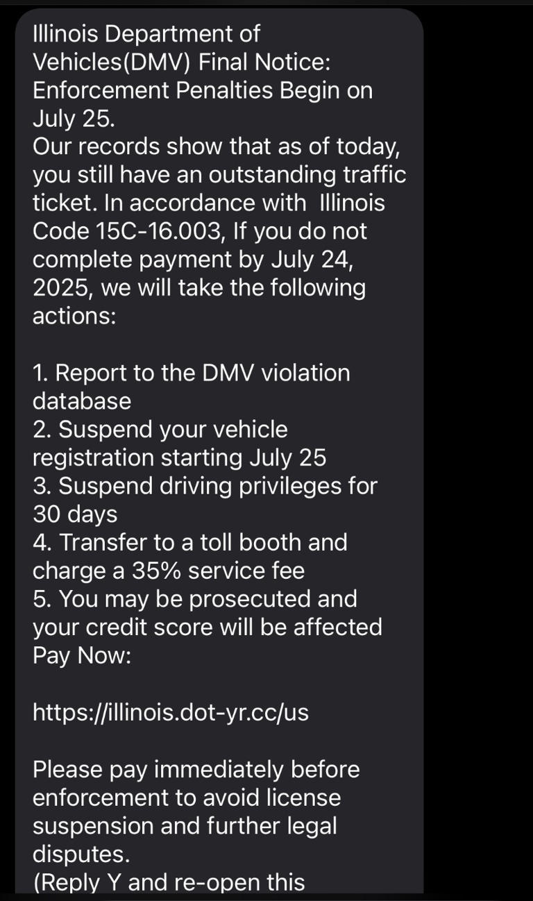 Did you get a text about ‘Code 15c-16.003'? Officials warn Illinois ...
