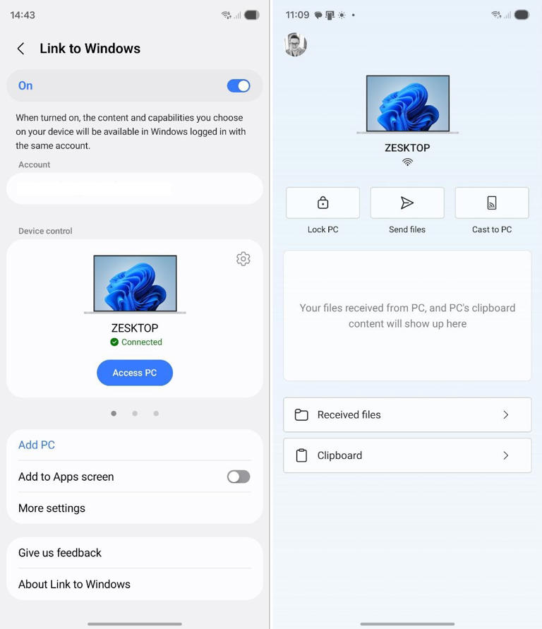 The Link To Windows App now has an "access PC" button which takes you to a page that lets you control things like PC lock and more. (Image credit: Windows Central)
