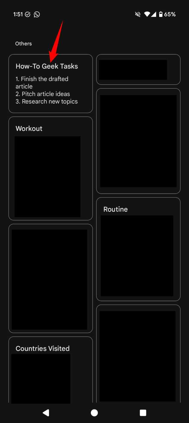 A note highlighted in Google Keep.