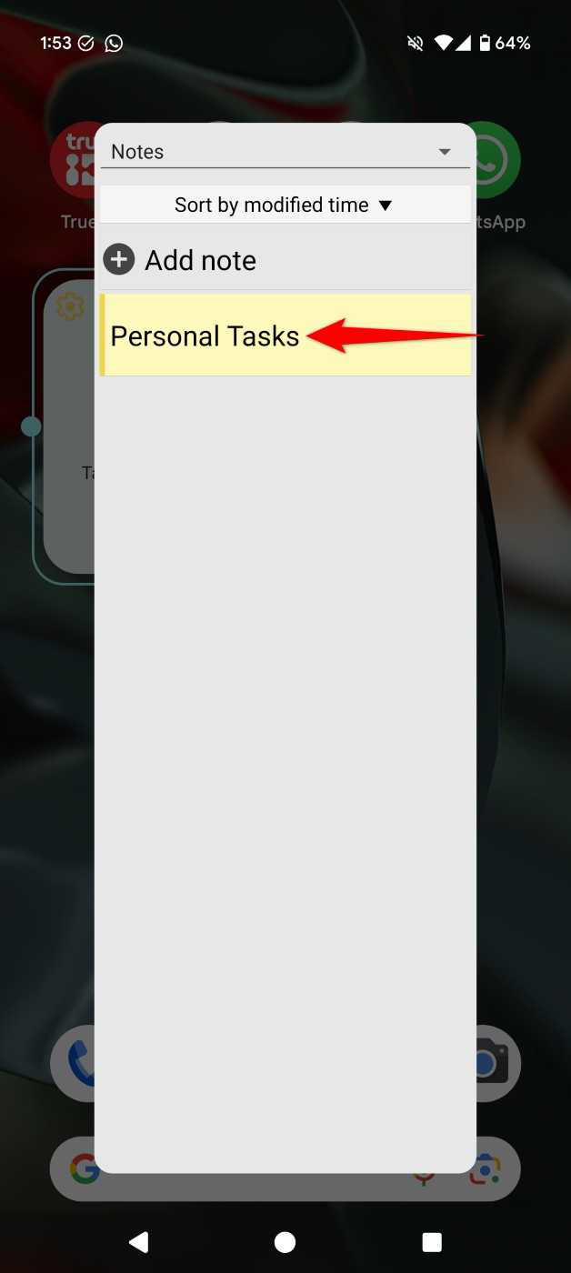 A note highlighted in ColorNote.