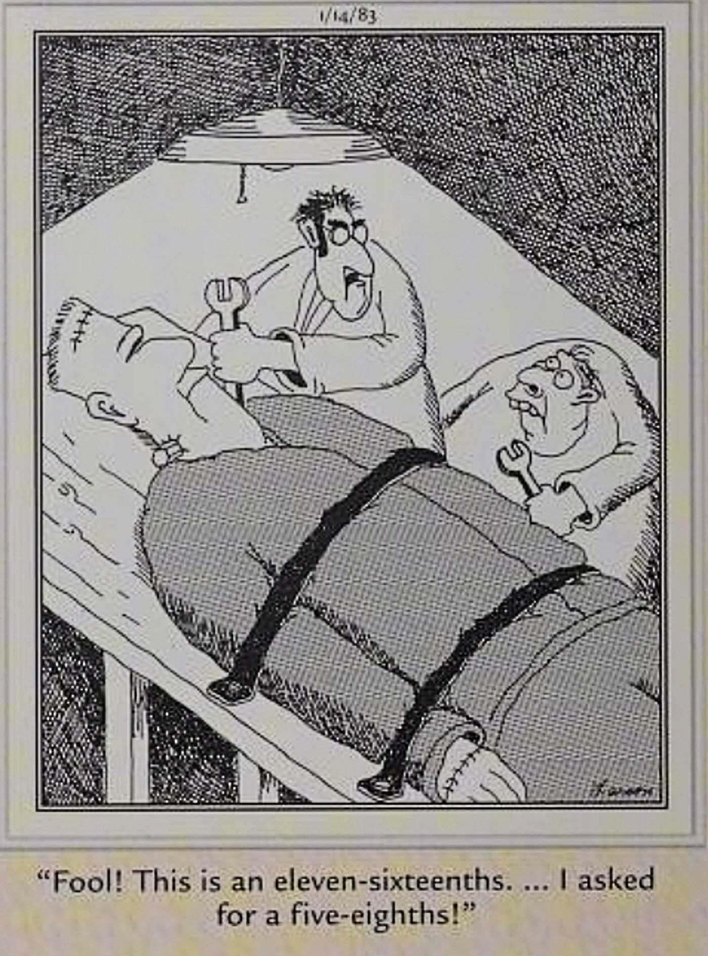 The Far Side January 14 1983 Igor gets yelled at by his boss Dr. Frankenstein