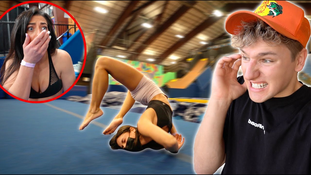 Woman nearly breaks her back after a stunt goes very wrong
