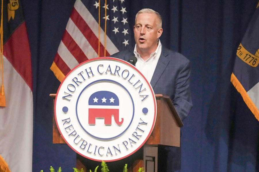 North Carolina GOP Senate nominee Michael Whatley speaks with FOX8