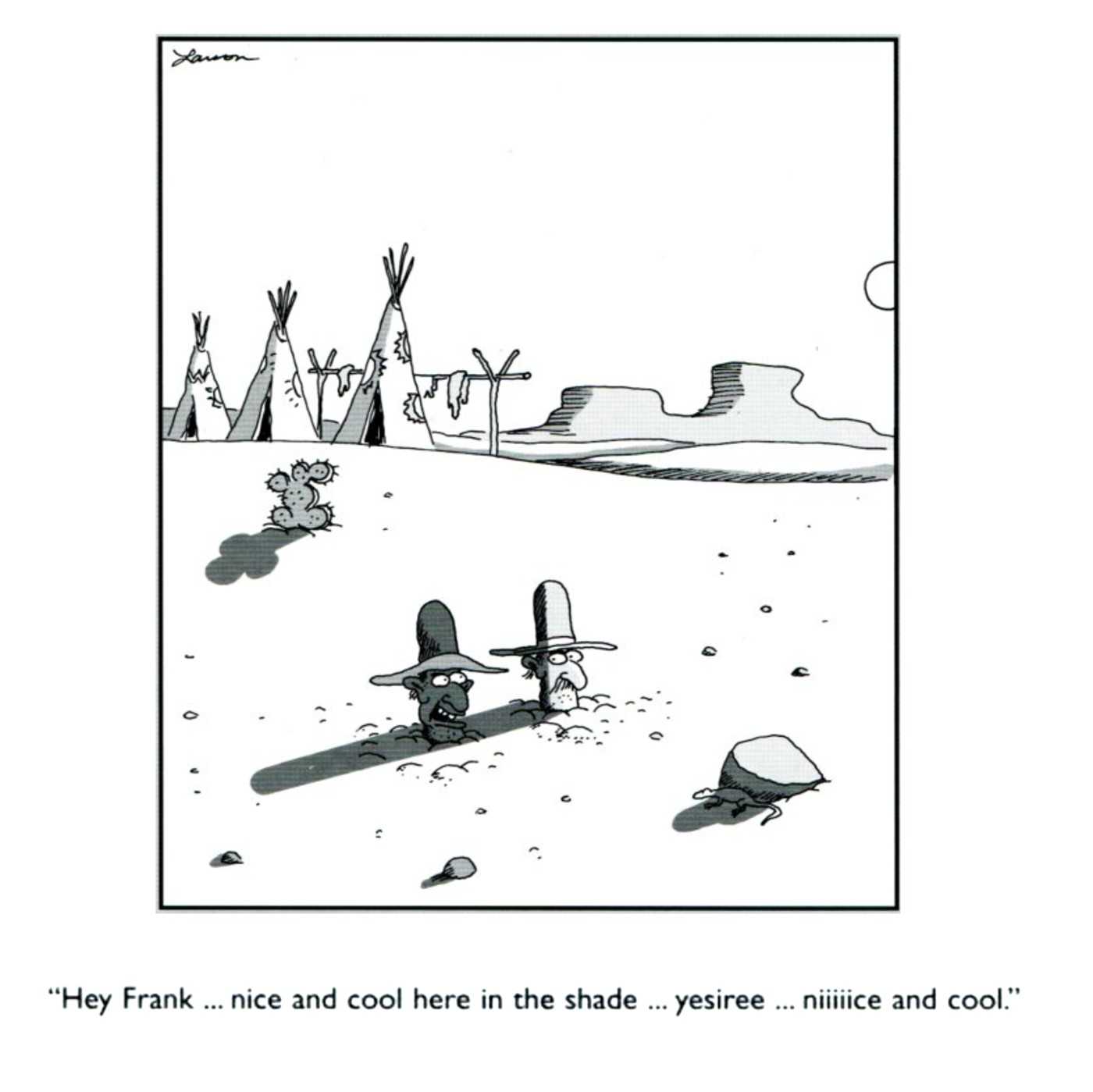 far side cowboy buried in the ground comic
