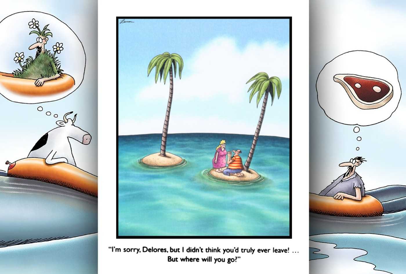 far side desert island comics where the survivors are breaking up