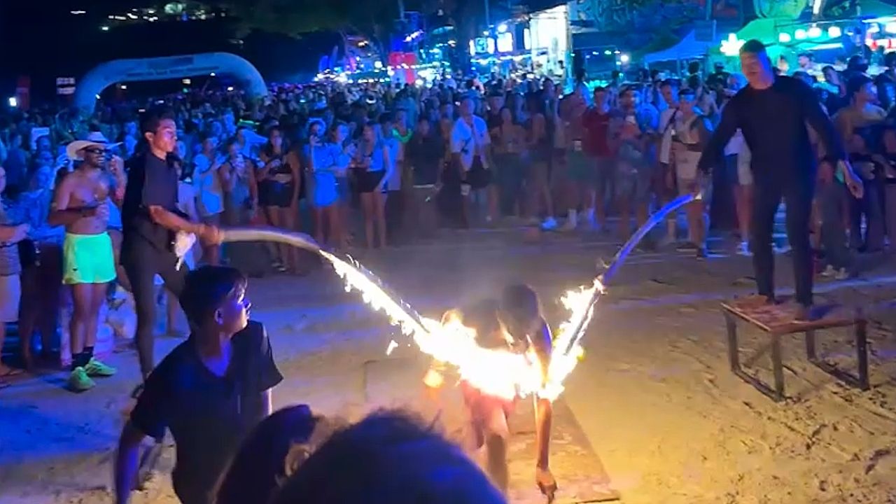 Man escapes injury in flaming skipping rope mishap on Mauritius beach