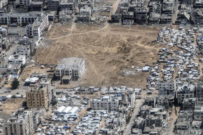 The El-Helou International Hotel in Gaza City, seen from a Jordanian aid flight on July 30.