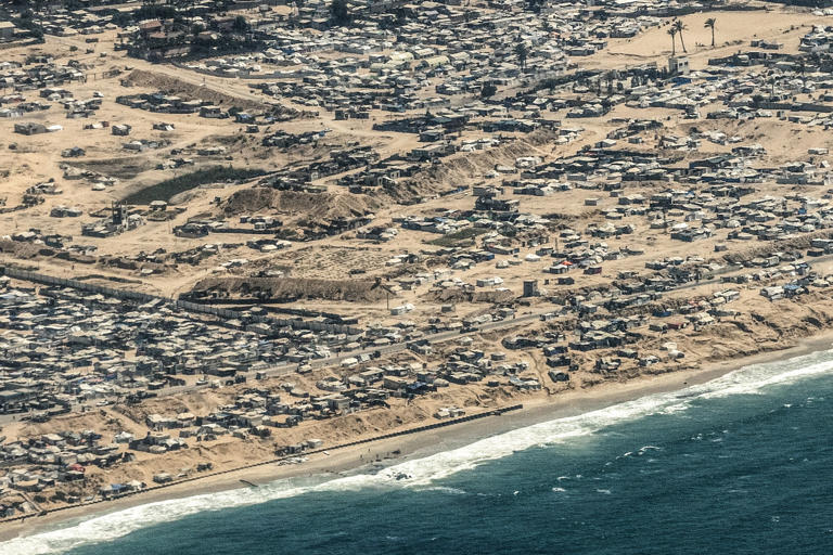 Rare aerial imagery shows displacement and destruction in Gaza