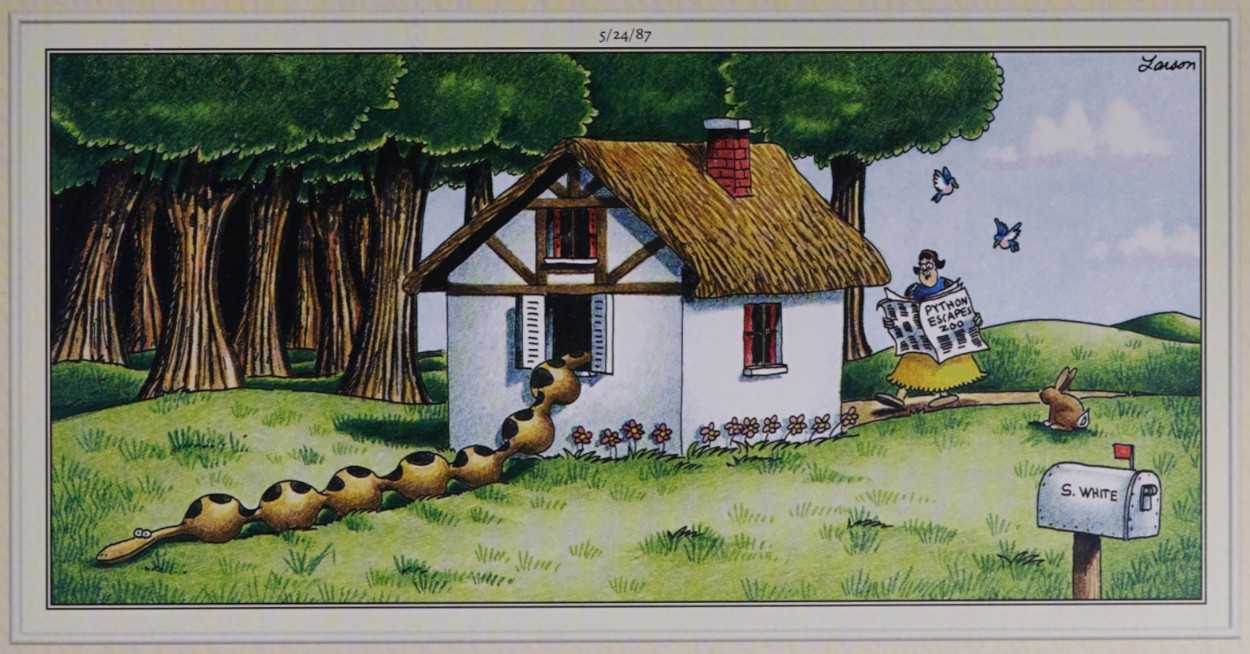 A snake eats Snow White Dwarves