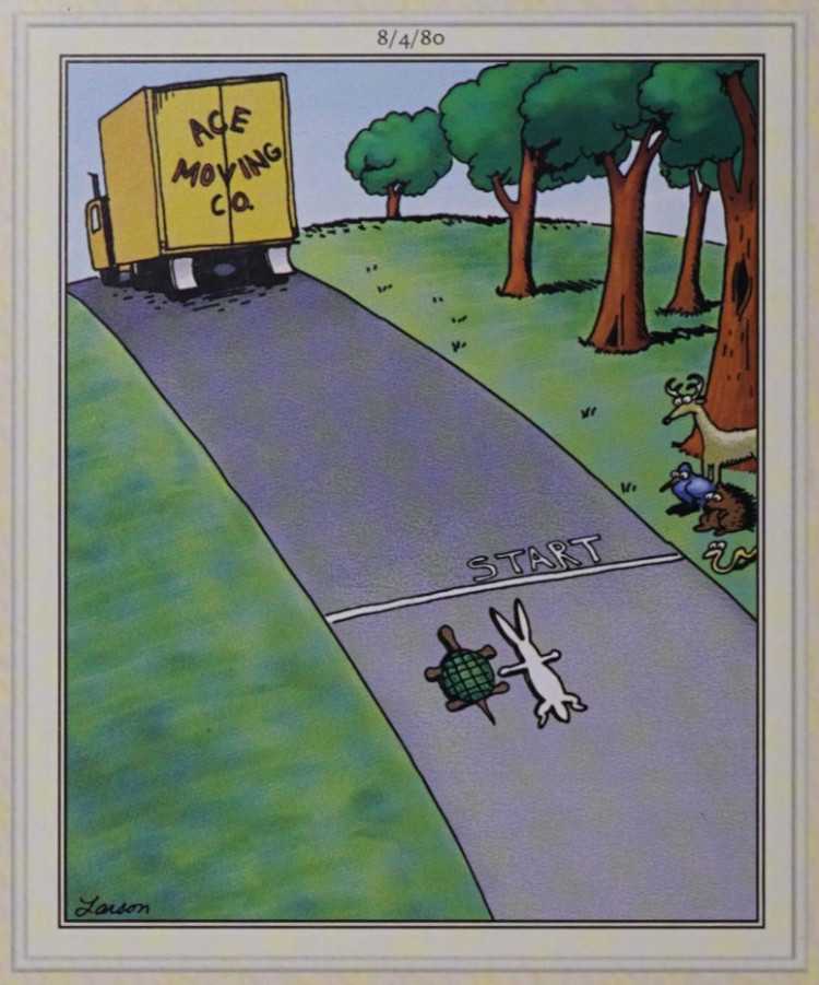 A truck runs over a rabbit and hare
