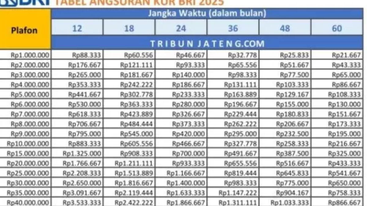 Tabel KUR BRI 2025: Pinjaman Rp50 Juta, Cicilan Harian Rp30 Ribu, Proses Mudah Tanpa Agunan!