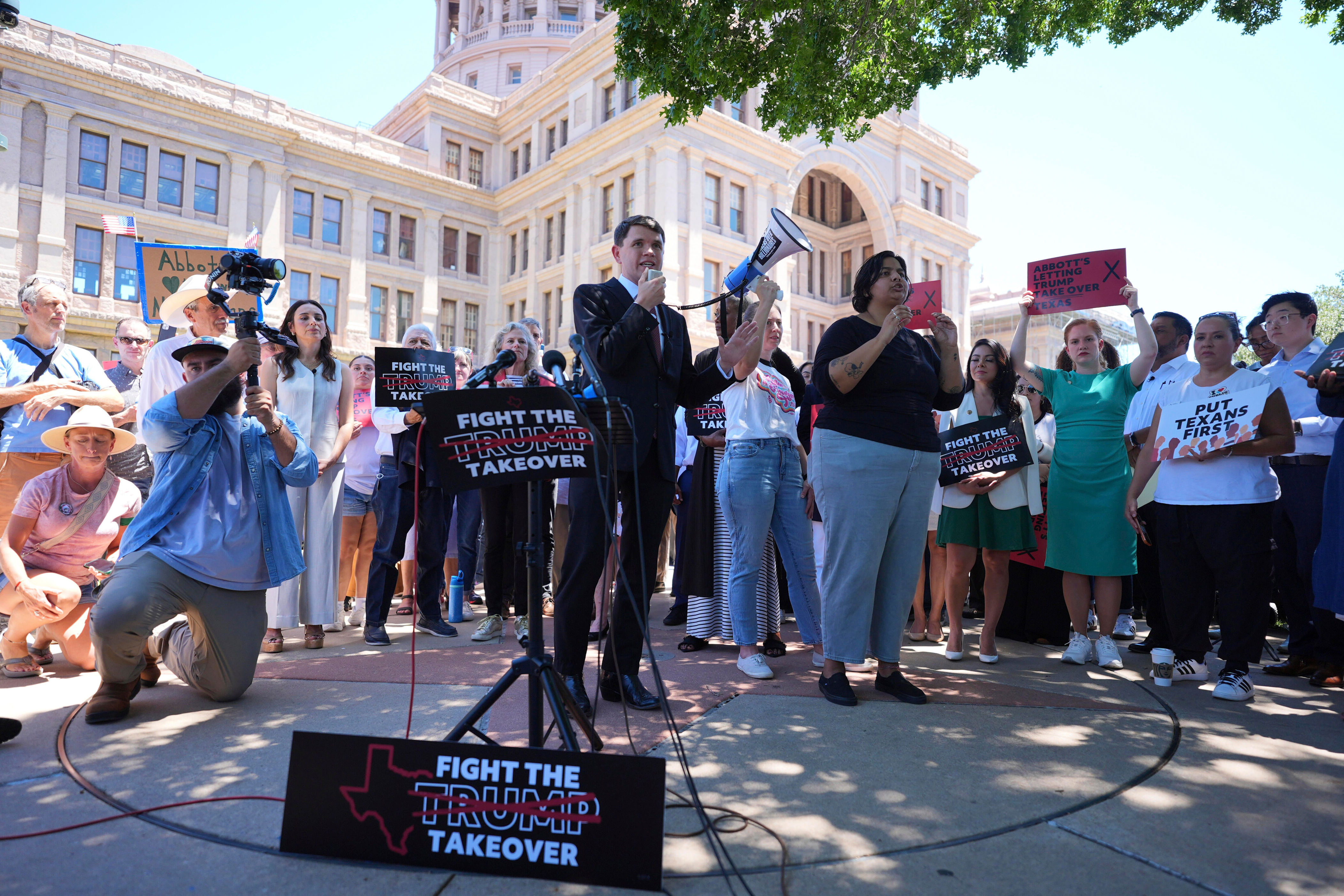 Texas Democratic state Rep. James Talarico speaks during a rally to protest against redistricting hearings at the Texas Capitol, Thursday, July 24, 2025, in Austin, Texas. / Credit: Eric Gay / AP