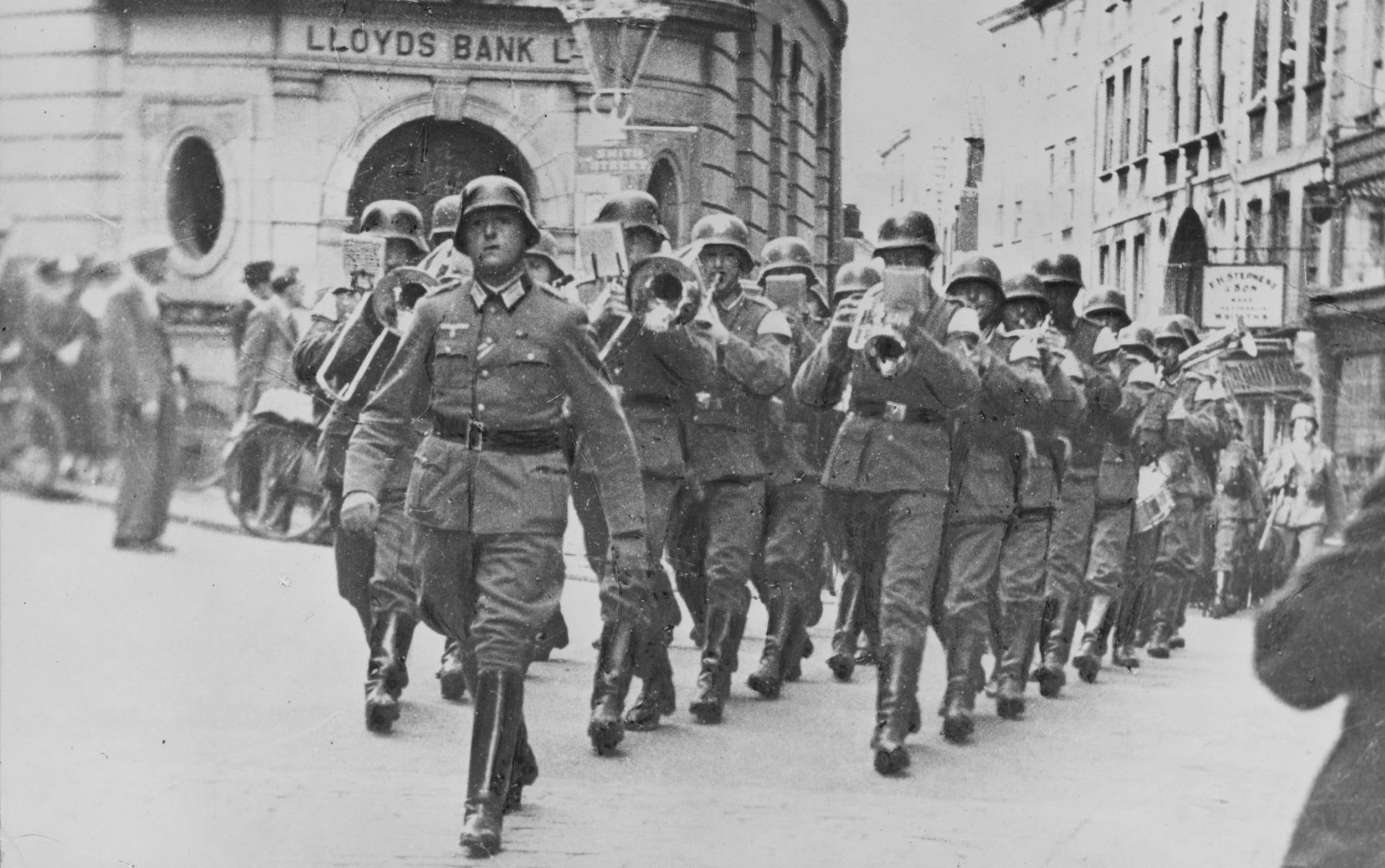 Nazis marching through Guernsey in 1940 - Express/Getty