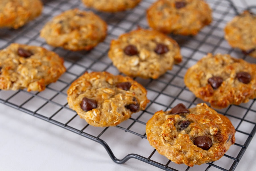 cookies on a wire rack cooling.