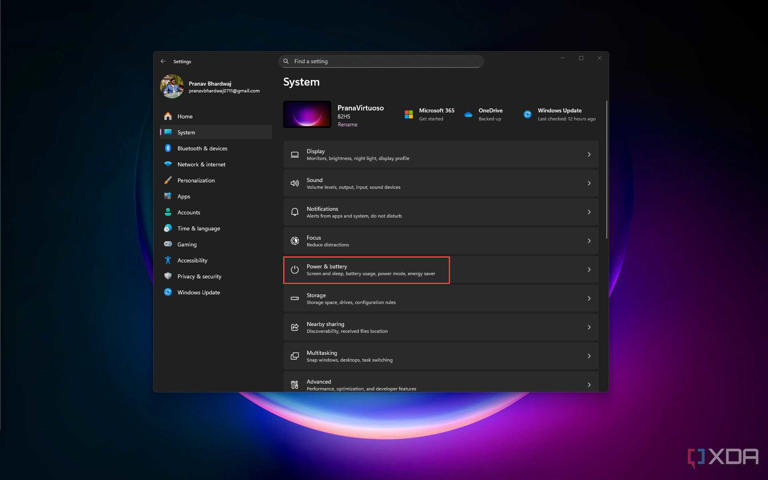 Windows Power and Battery settings
