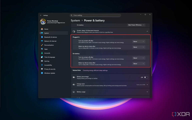Adjust screen and sleep timers on Windows 11