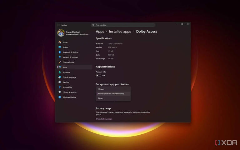 Dolby Access background app permissions