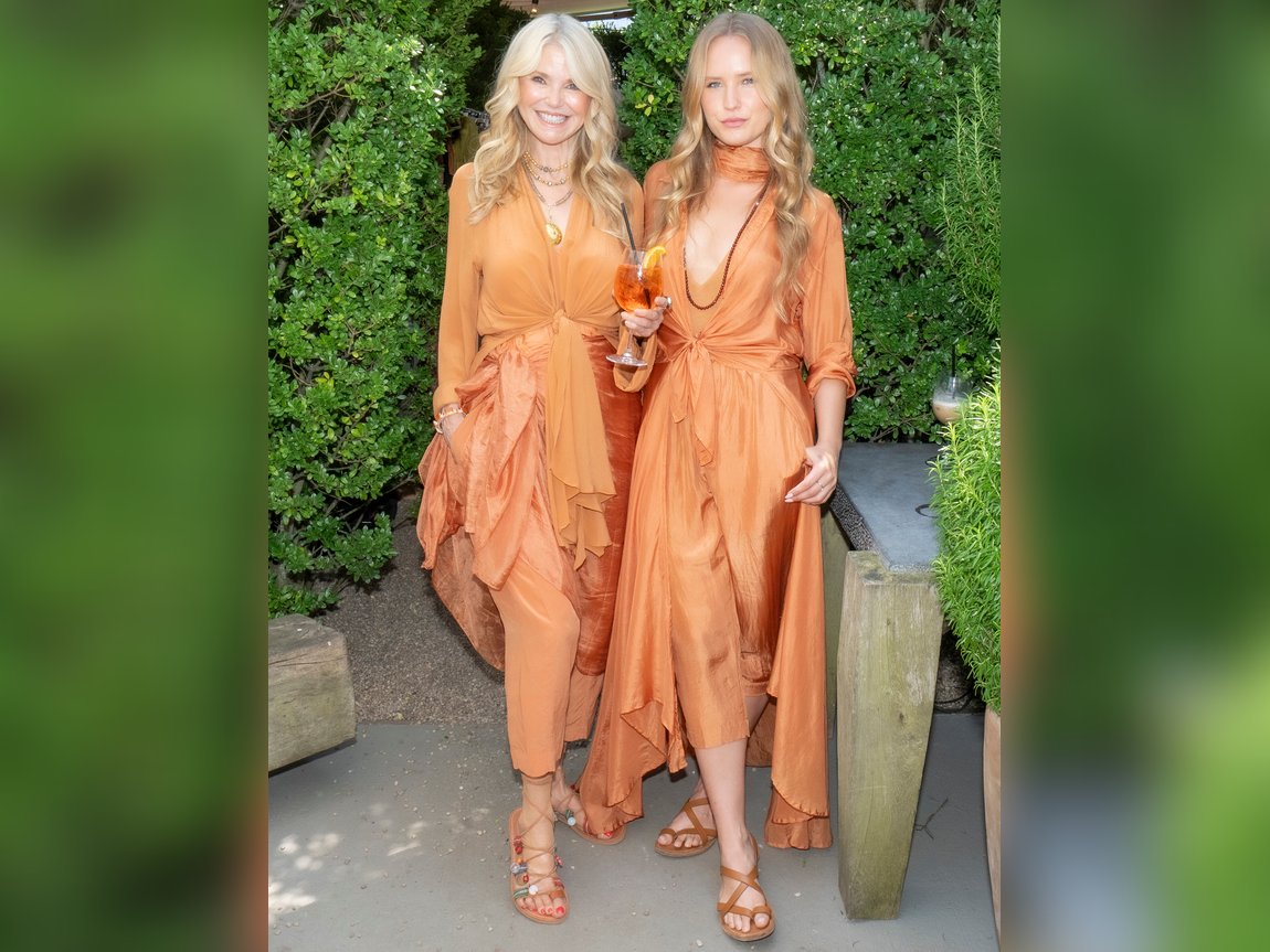 christie brinkley orange dress Tis the Season to be jolly and merry it was playing dress up with my  daughter @sailorbrinkleycook , the gorgeous gems of @londonjewelers and  glittering gowns @runwaycoutureny! Make up @sandylinter and hair