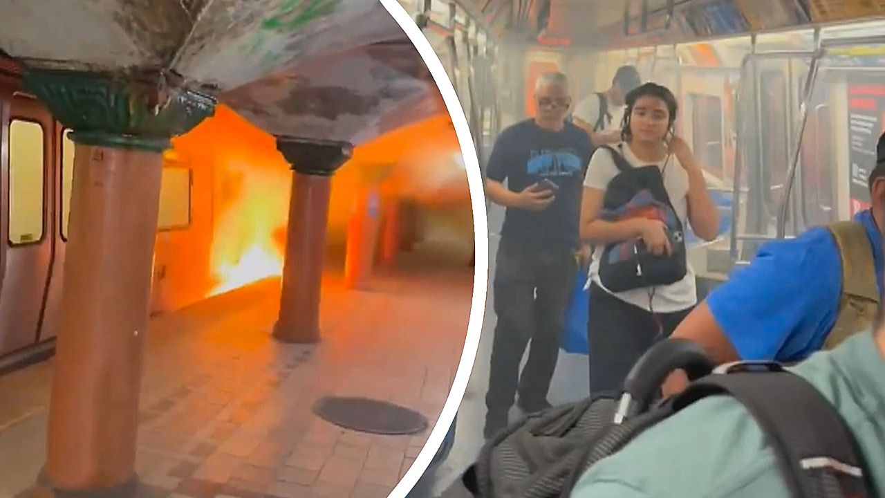 Terrified commuters flee smokefilled train as fire erupts at New