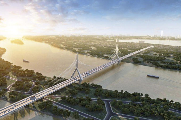 Báo điện tử Tiền Phong Phối cảnh cầu Tứ Liên. Không chỉ là công trình giao thông, cầu Tứ Liên được đánh giá là biểu tượng kiến tạo trục phát triển mới cho Thủ đô. 1