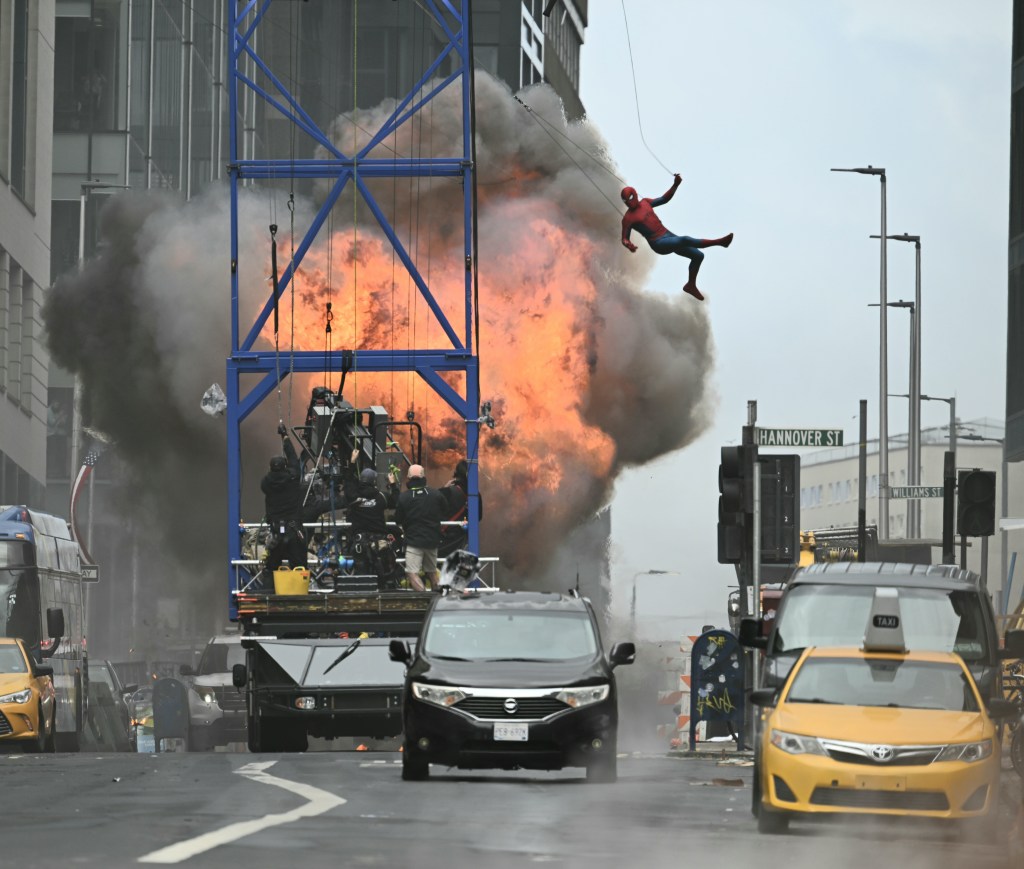 Tom Holland stunt double swings into explosive action in ‘NYC’ for