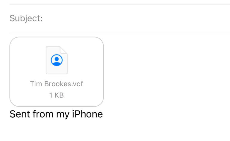A VCF contact card in an email message.