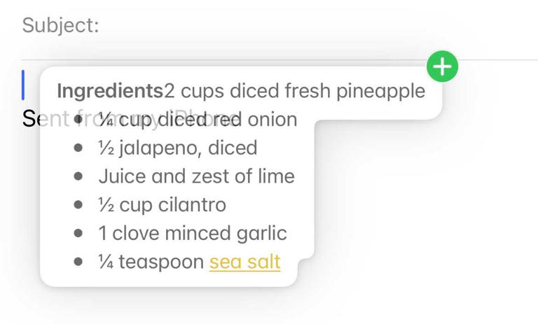 Dragging text into an email message.