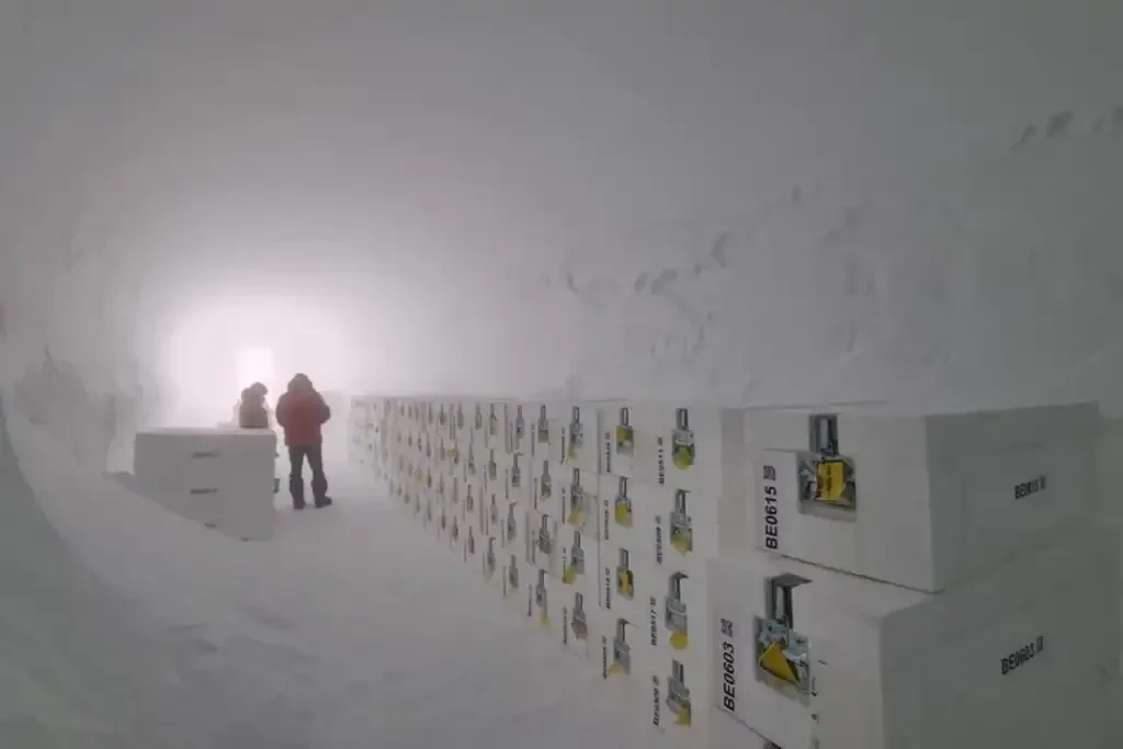 The ice is now held in a freezer room at BAS. Credit: IPEV.