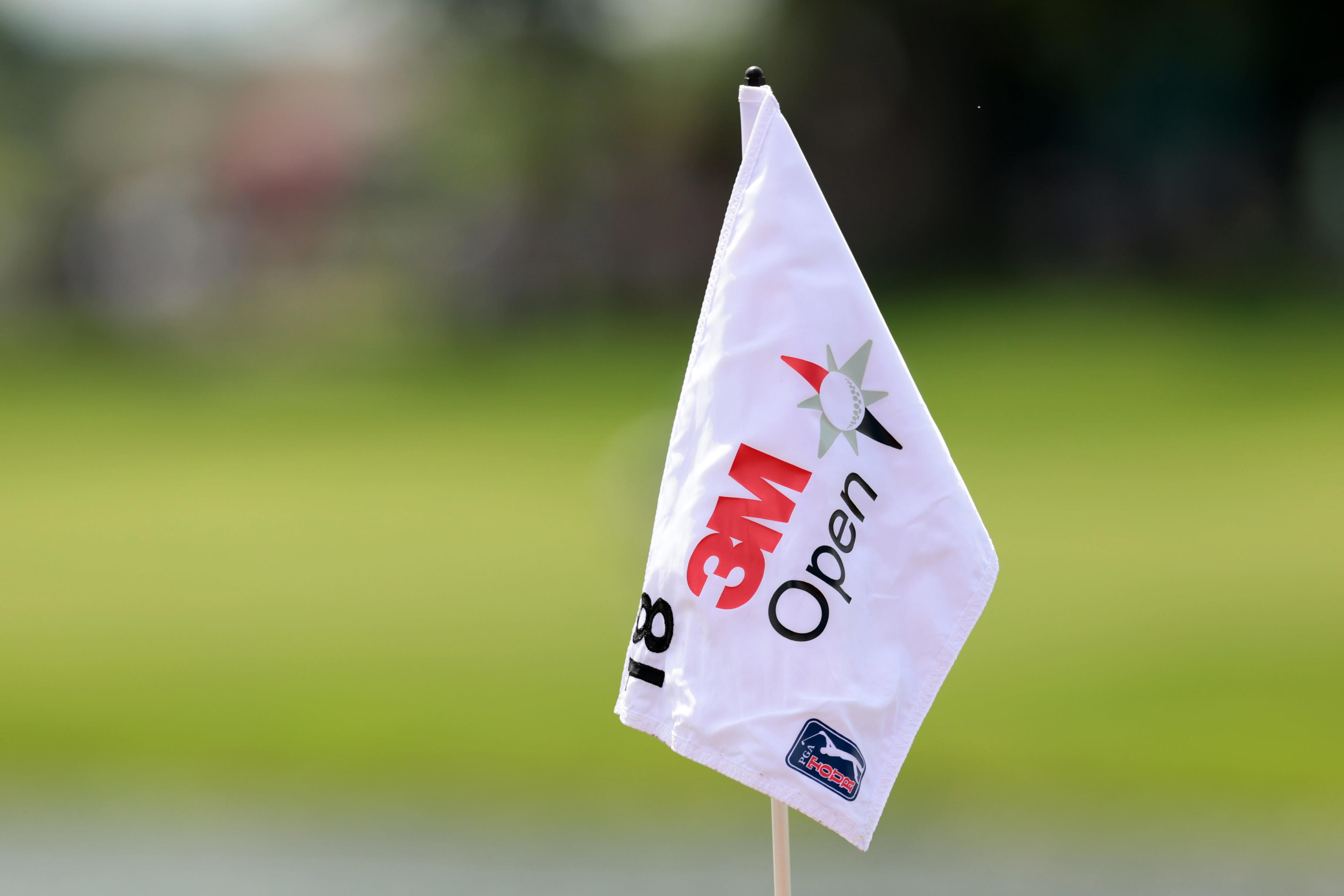 The pin flag on the 18th green during the first round of the 3M Open 2025 at TPC Twin Cities on July 24, 2025 in Blaine, Minnesota.